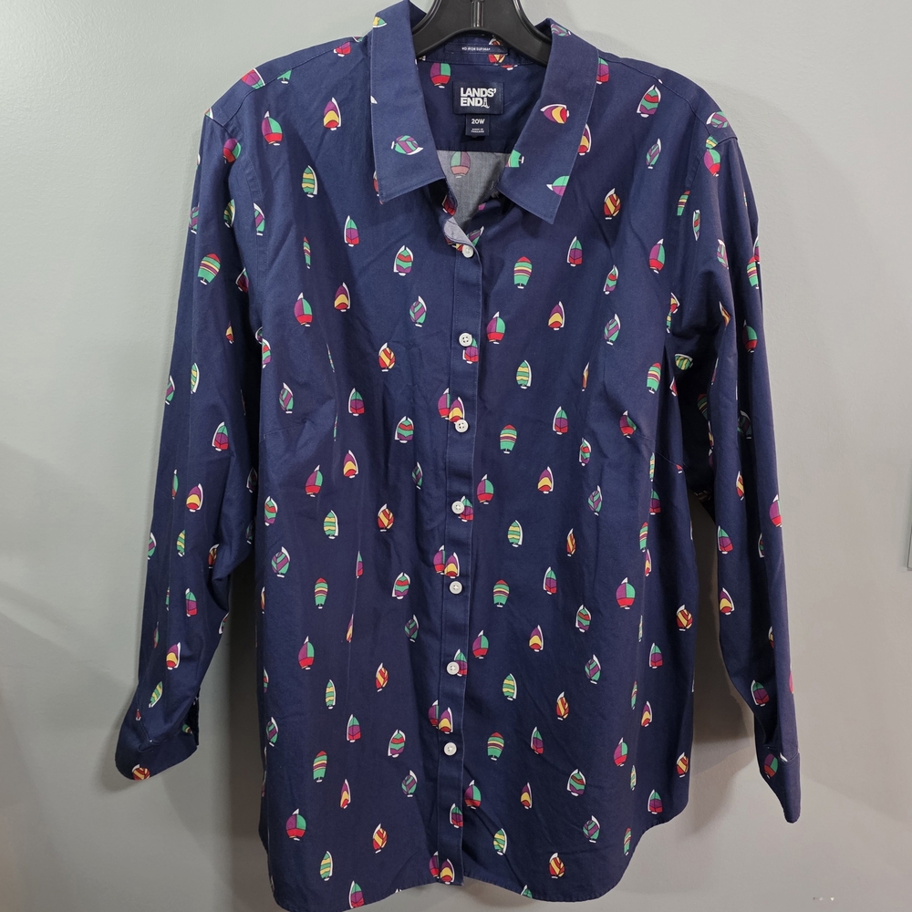 Lands' End Women's Navy Shirt with Multicolor Pattern
